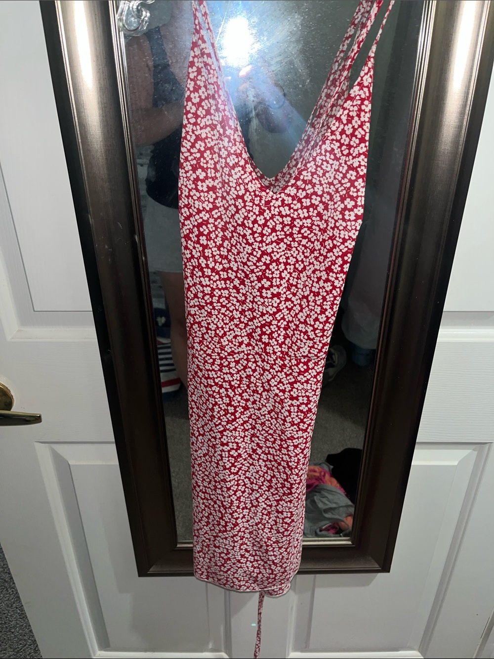 Red Floral V-Neck Slip Dress